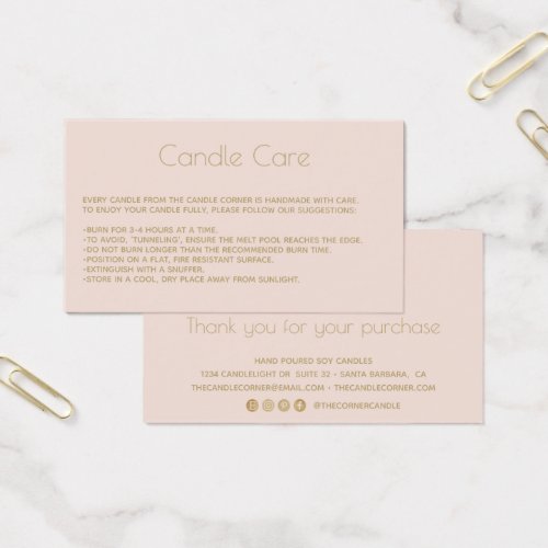 Editable Soy Candle Care Card with  logoBlush
