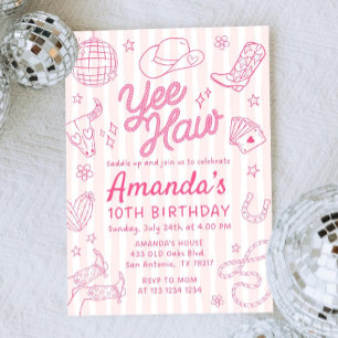 Editable Space Cowgirl Birthday Invitation, Disco  Invitation