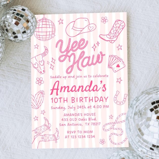 Editable Space Cowgirl Birthday Invitation, Disco  Invitation (Creator Uploaded)