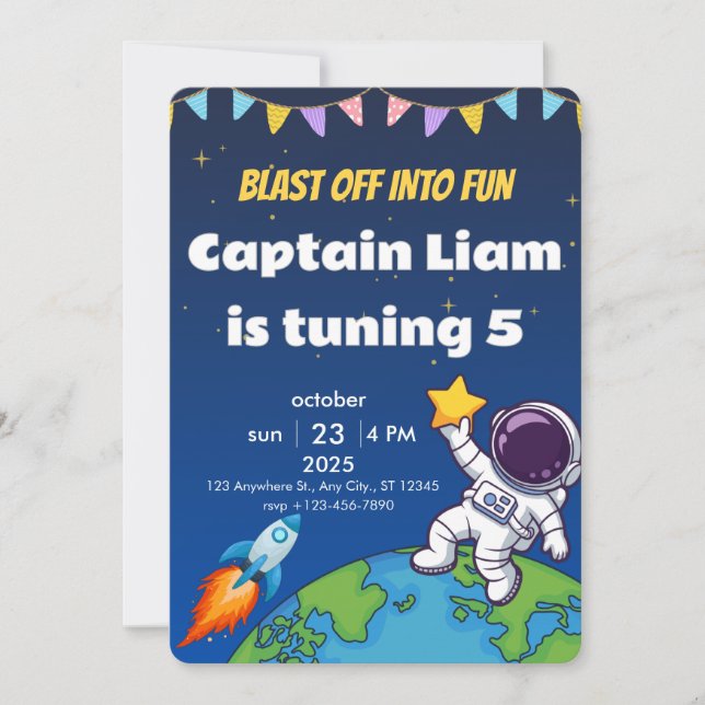 Editable Space Explorer Birthday Invite (Front)