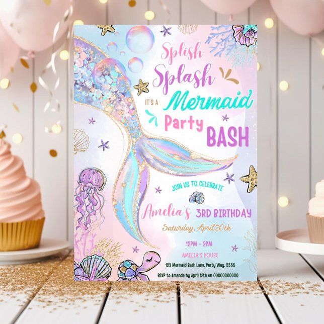 Editable Sparkle Mermaid Party Invitation Pool Gir (Creator Uploaded)