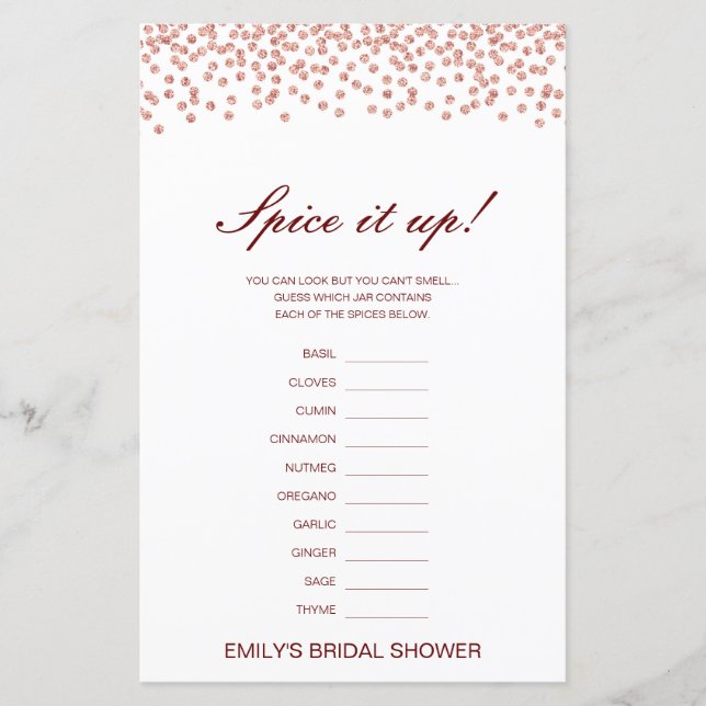 Editable Spice is Up, Name the Spice Bridal Shower (Front)