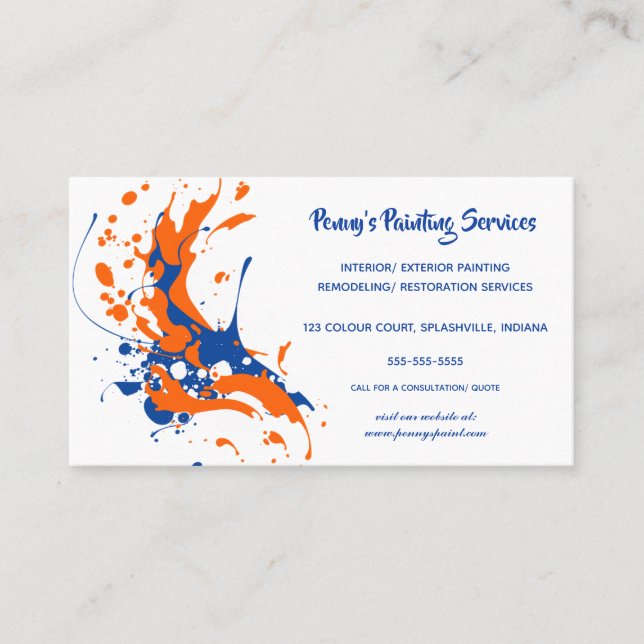 Editable Splashes of Paint Business Card (Front)