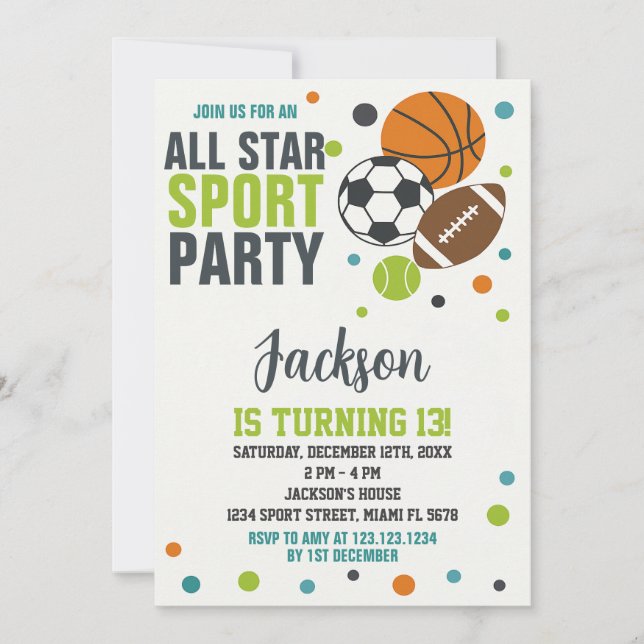 Editable Sports Birthday Invitation (Front)