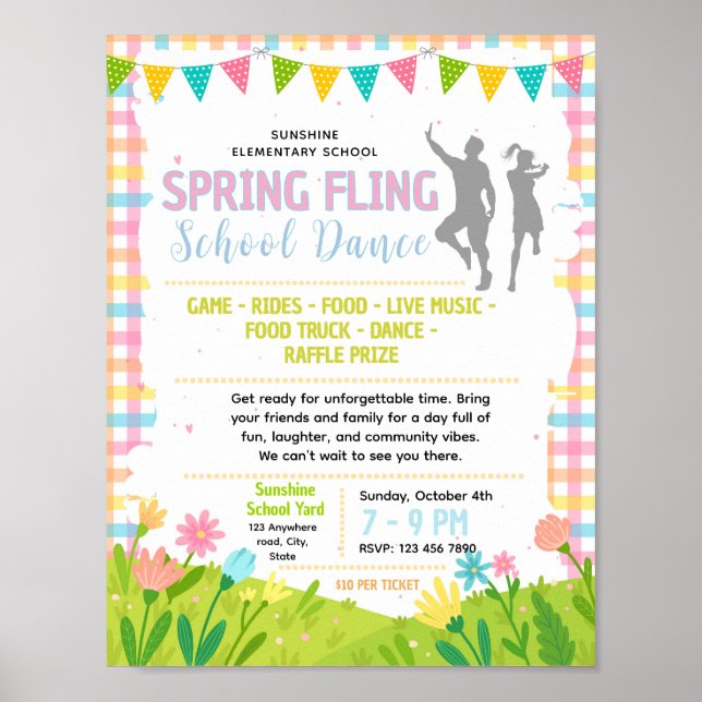 Editable spring fling fundraiser flyer poster (Front)