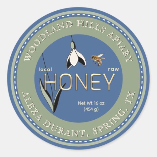 Editable Spring Honey Label Snowdrop Flower Bee