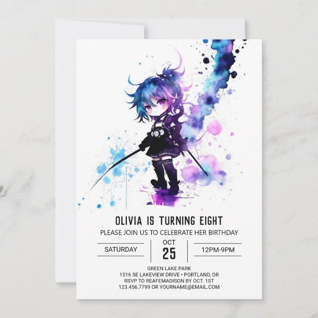 Editable Spy Ninja Digital Girl Birthday Invitation (Front)