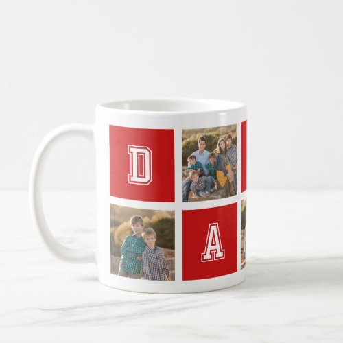 Editable Square Color Varsity Daddy Photo Collage Coffee Mug