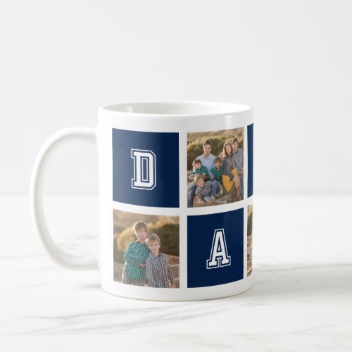 Editable Square Color Varsity Daddy Photo Collage Coffee Mug