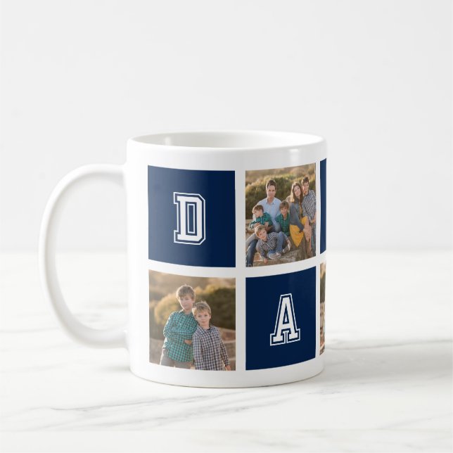 Editable Square Color Varsity Daddy Photo Collage Coffee Mug (Left)