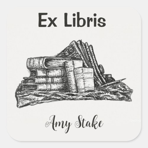 Editable Stack of Books Square Sticker