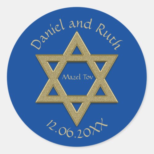 Editable Star of David Mazel Tov Wedding Favor Classic Round Sticker