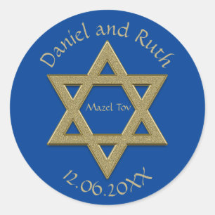 Editable Star of David Mazel Tov Wedding Favor Classic Round Sticker