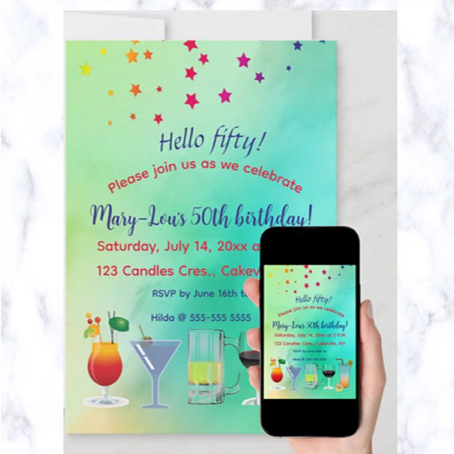 Editable Stars and Cocktails Birthday Invitation (Creator Uploaded)