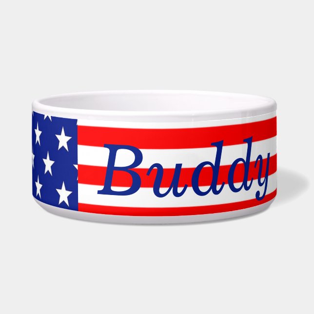 Editable Stars and Stripes Dog Bowl (Front)