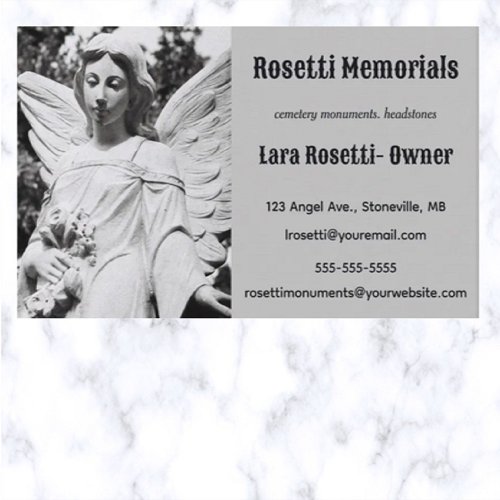 Editable Stone Angel Monuments and Headstones Business Card