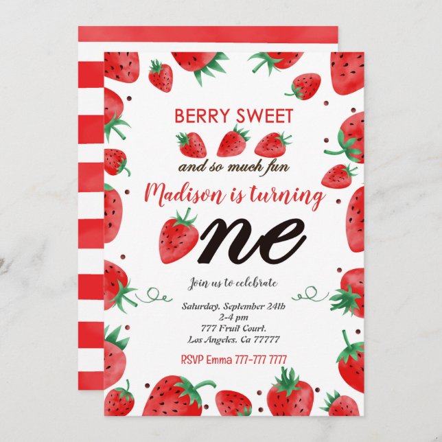 Editable Strawberry Invitation (Front/Back)