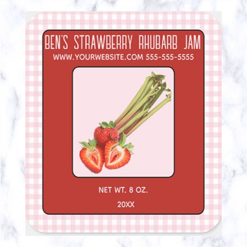 Editable Strawberry Rhubarb Jam Square Sticker