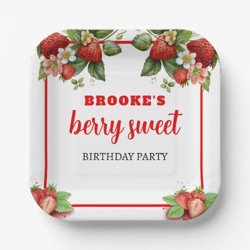 Editable Strawberry Theme Birthday Paper Plate
