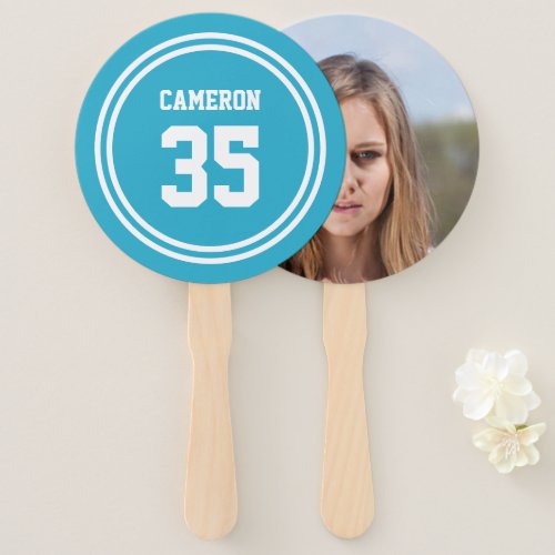 Editable Stripes and Background Color Sporty Photo Hand Fan