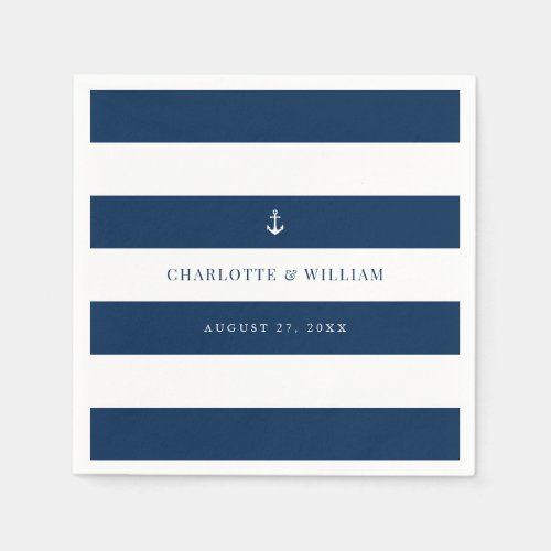 Editable Stripes Color Anchor Nautical Wedding Napkins