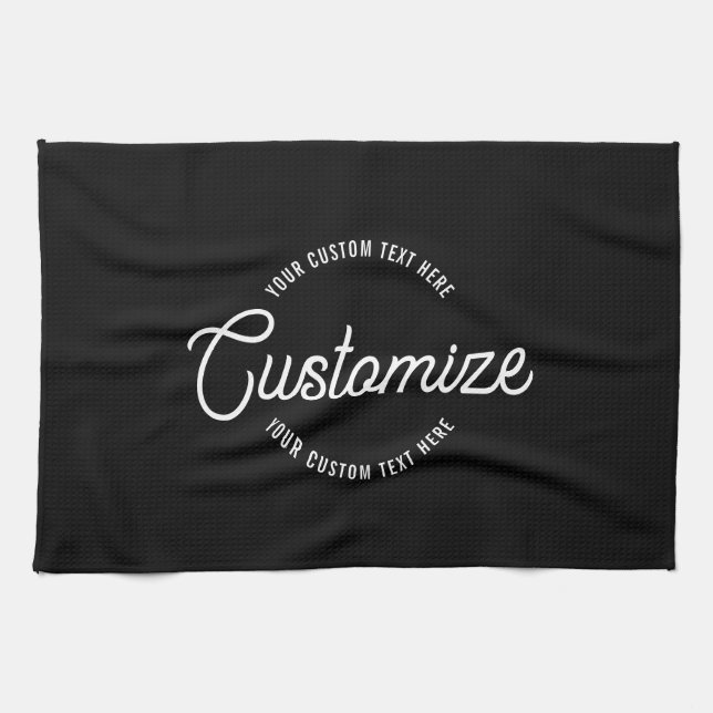 Editable Stylish Cursive & Modern Circular Text Kitchen Towel (Horizontal)
