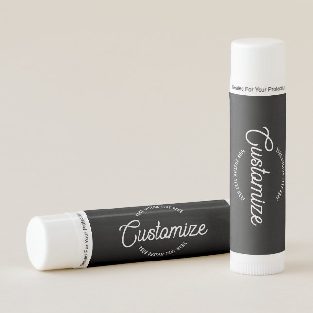 Editable Stylish Cursive & Modern Circular Text Lip Balm (Front)