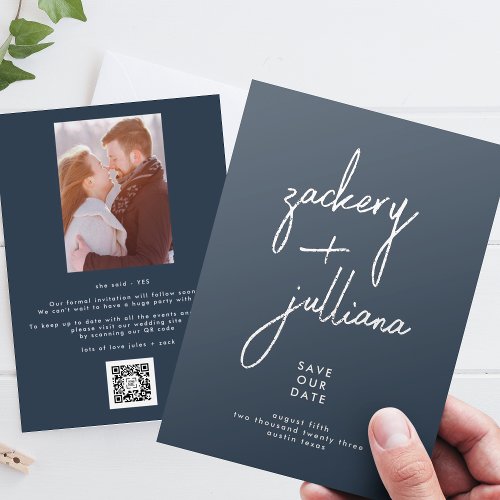 Editable Stylish Photo Custom Navy Blue Save The Date