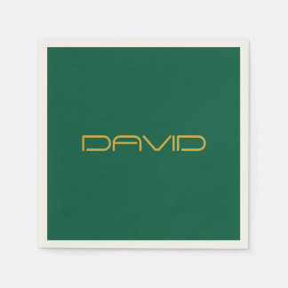 Editable Stylish Text | Gold & Hunter Green Napkins