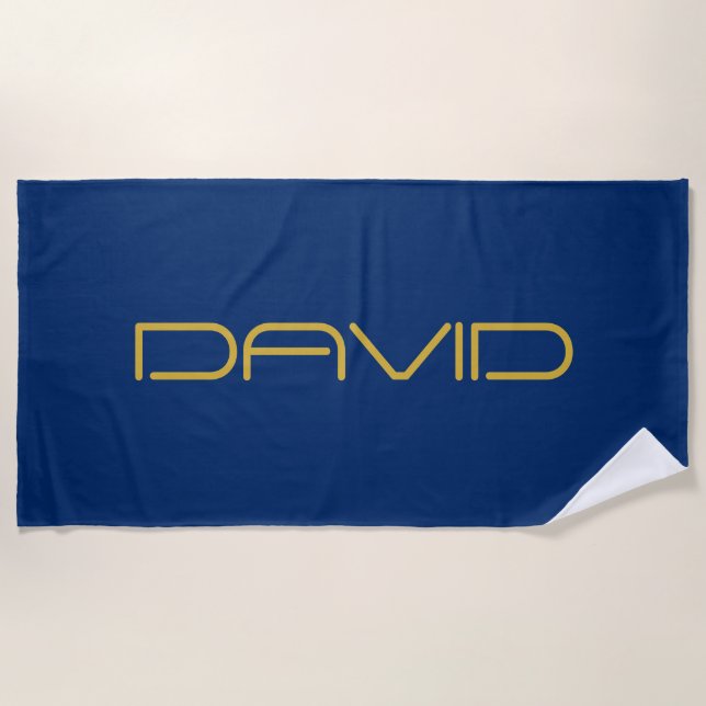 Editable Stylish Text | Gold & Navy Blue Beach Towel (Front)
