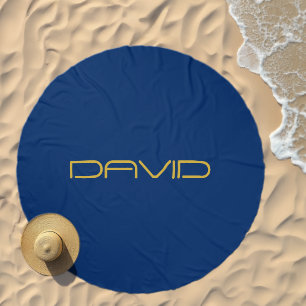 Editable Stylish Text Gold & Navy Blue Beach Towel