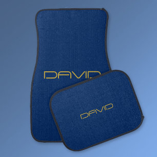 Editable Stylish Text   Gold & Navy Blue Car Floor Mat