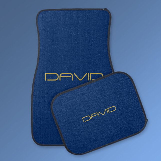 Editable Stylish Text | Gold & Navy Blue Car Floor Mat (Creator Uploaded)