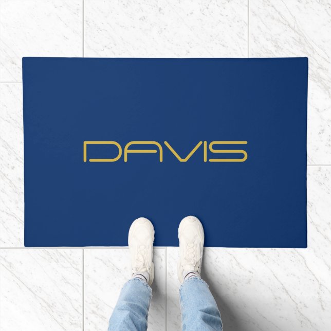 Editable Stylish Text | Gold & Navy Blue Doormat (Indoor)