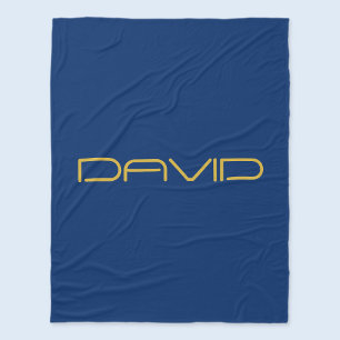 Editable Stylish Text   Gold & Navy Blue Fleece Blanket
