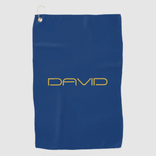 Editable Stylish Text Gold & Navy Blue Golf Towel