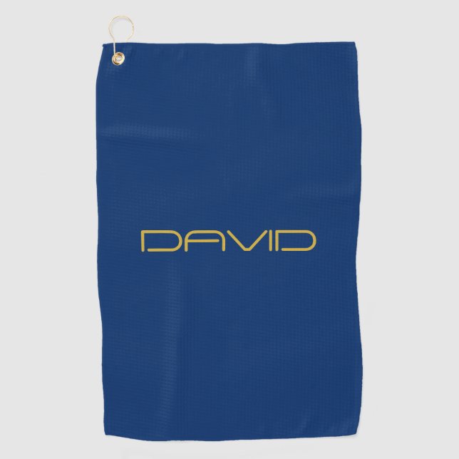 Editable Stylish Text | Gold & Navy Blue Golf Towel (Front)