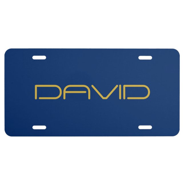 Editable Stylish Text | Gold & Navy Blue License Plate (Front)