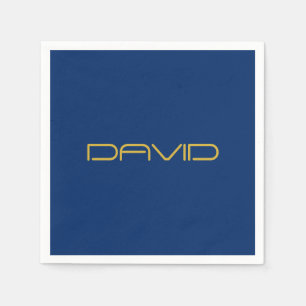 Editable Stylish Text Gold & Navy Blue Napkins