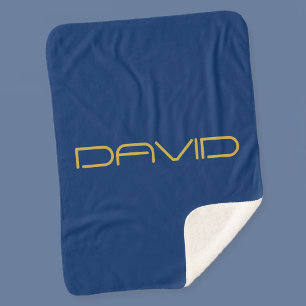 Editable Stylish Text   Gold & Navy Blue Sherpa Blanket