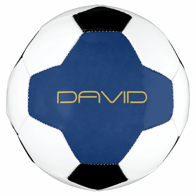 Editable Stylish Text | Gold & Navy Blue Soccer Ball (Front)