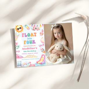 Editable Summer Float Into Four Birthday Photo Invitation
