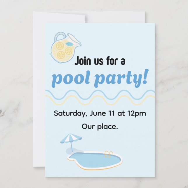 Editable summer pool party invite (Front)