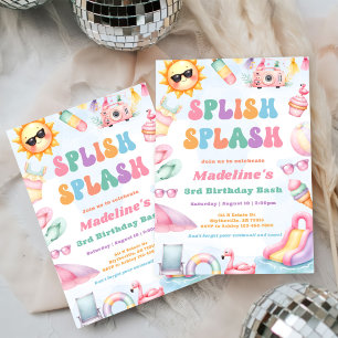 Editable Summer Splish Splash 3rd Birthday Party Invitation