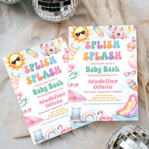 Editable Summer Splish Splash Baby Shower Party  Invitation