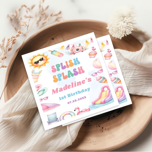 Editable Summer Splish Splash Birthday Party Napkins (Creator Uploaded)