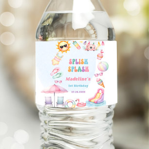 Editable Summer Splish Splash Birthday Party Water Bottle Label