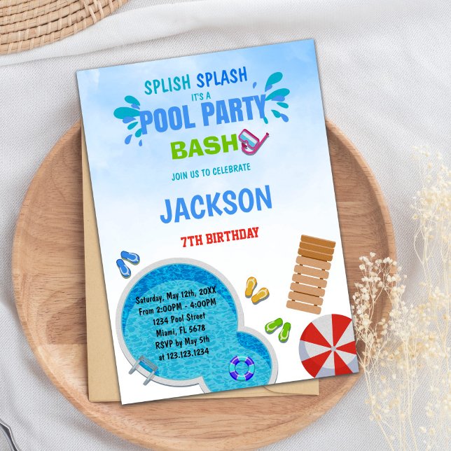 Editable Summer Swim Bash Invite for Kids (Pool Party Pool Birthday Invitations)
