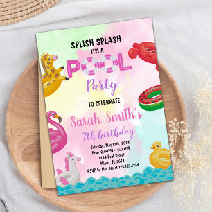 Editable Summer Swim Party Invite for Girls