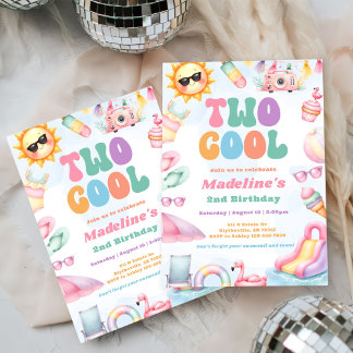 Editable Summer Two Cool 2nd Birthday Party Invitation